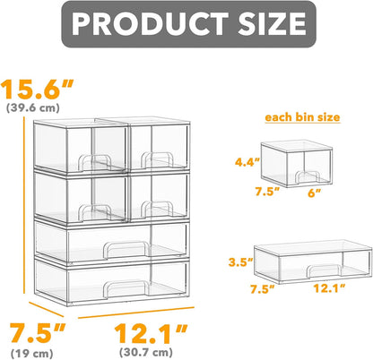 SpaceAid Bottle Storage Organizer Baby - Acrylic Bottles Station Organizer Container, Stackable Clear Drawers for Countertop, Vanity, Bathroom, Cabinet, Pantry Organization, 5 Pack, 2S2M1L, 15.4" H