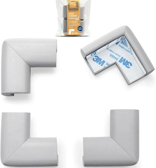 Roving Cove HeftyFit Corner Protector for Baby (4 Large Corners), Heavy-Duty Soft Rubber Foam Furniture Corner Bumper Guards, 3M Adhesive Pre-Taped, Stone Grey