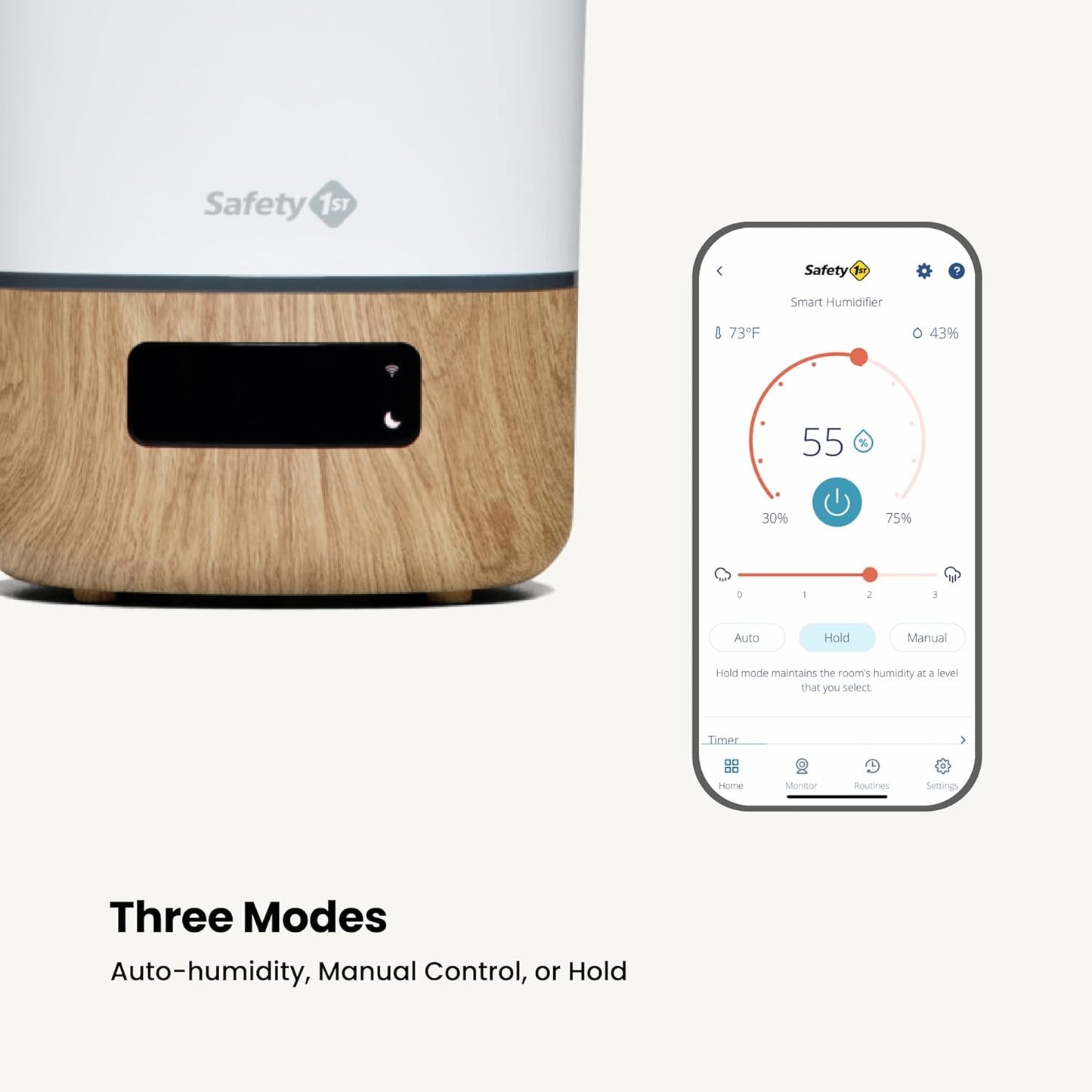 Safety 1st Connected Smart Humidifier — 1 Gallon (3.8L) Tank Size, Cool Mist Humidifier with Hygrometer and Nightlight, and Whisper Quiet for Baby Bedroom, Nursery, iOS and Android Compatible