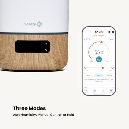 Safety 1st Connected Smart Humidifier — 1 Gallon (3.8L) Tank Size, Cool Mist Humidifier with Hygrometer and Nightlight, and Whisper Quiet for Baby Bedroom, Nursery, iOS and Android Compatible