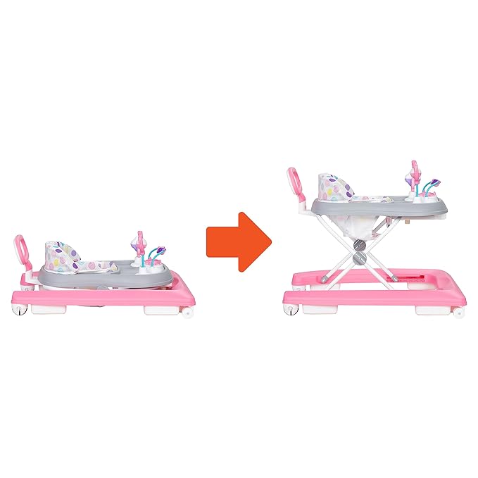 Smart Steps Trend Plus 2-in-1 Activity Walker with Deluxe Removable Toys, Walk-Behind Bar, Adjustable Height and Flat Fold Frame for Storage, Ages 6 Months +, Orbits Pink