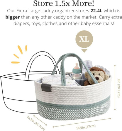 DECOMOMO Baby Caddy Organizer, Mother's Day Diaper Caddy Basket, Baby Baskets for Baby Shower (Spiral Beige & White, Large)