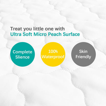 Bassinet Mattress Pad Cover Waterproof, Quilted Mattress Protector Sheets Fits All Mainstream Bassinet - Rectangle, Oval, Hourglass, 2 Pack, 17'' x 33'', Ultra Soft Breathable, White and Grey