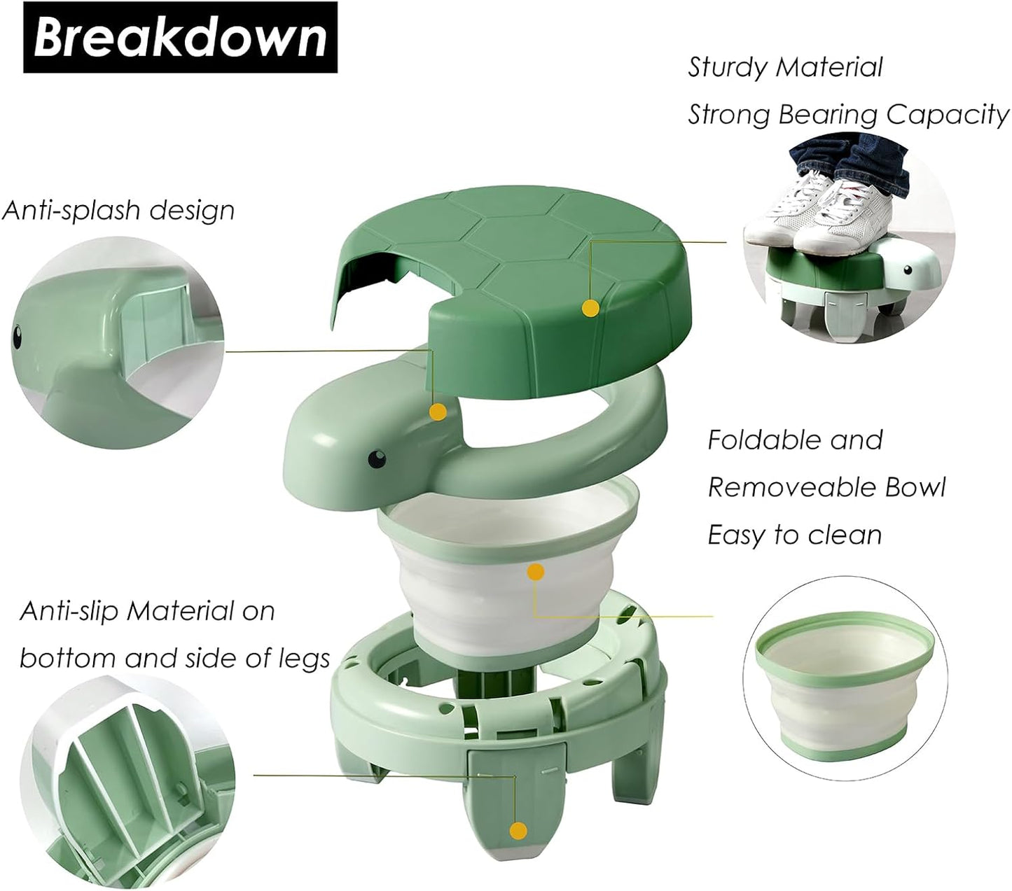 4-in-1 Portable Travel Potty for Toddlers – Foldable, Compact Potty Seat with Splash Guard & Non-Slip Base – Ideal for Road Trips, Camping, Hiking, Outdoor Adventures & Occasional Home Use