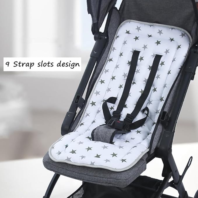 Baby Stroller Seat Liner Kids Pushchair Seat Cushion Mat Universal Breathable Stroller Liner Insert Stroller Cushion Pad Thick Cotton Stroller Liner Seat Pad Cover for Car (White & Gray Star)