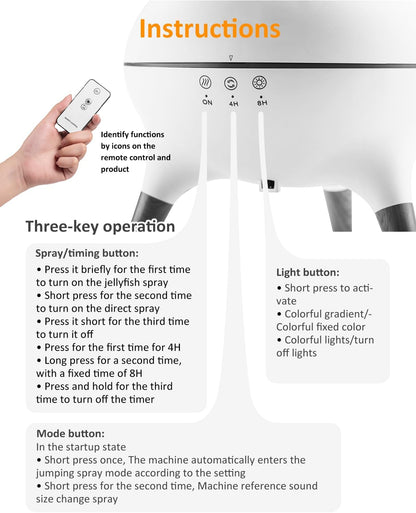 Jellyfish Diffuser Humidifier with Music Rhythm Mist, 250ml Cool Mist Ultrasonic Aromatherapy Humidifier with 7 LED Colors, Remote Control & Timer for Desk, Bedroom, Nursery