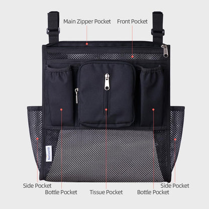 SUNVENO 2-pack Universal Stroller Organizer Caddy with Cup Holders, Wipes Pouch and Extra Storage, Zippered Mesh Side Sling for Pushchair, Black