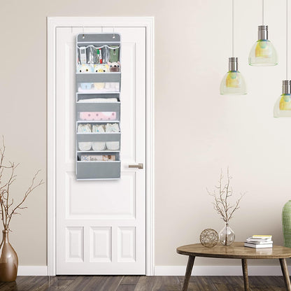 Univivi Over The Door Organizer, 5 Shelf Door Hanging Organizer Nursery Door Storage with 4 Large Compartments and 2 Small PVC Pockets 6 Side Pockets for Bathroom,Cosmetics and Nursery Baby Essential
