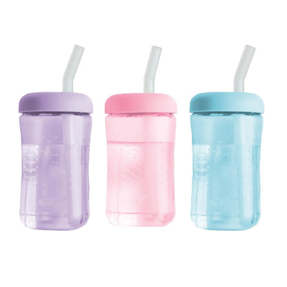 The First Years Squeeze & Sip Toddler Straw Cups - Squeezable Transition Sippy Cup with Silicone Straw - Toddler Feeding Supplies - 7 Oz - 3 Count - Ages 6 Months and Up