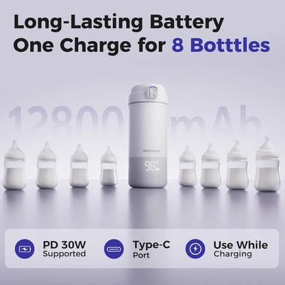 Portable Bottle Warmer for Travel, Dishwasher Safe, 3X Faster & Even Heating, 8 Feeds per Charge, 17oz, 1℉ Precise Adjust, Thaw, Keep Warm, Use While Charging, for Breastmilk & Formula