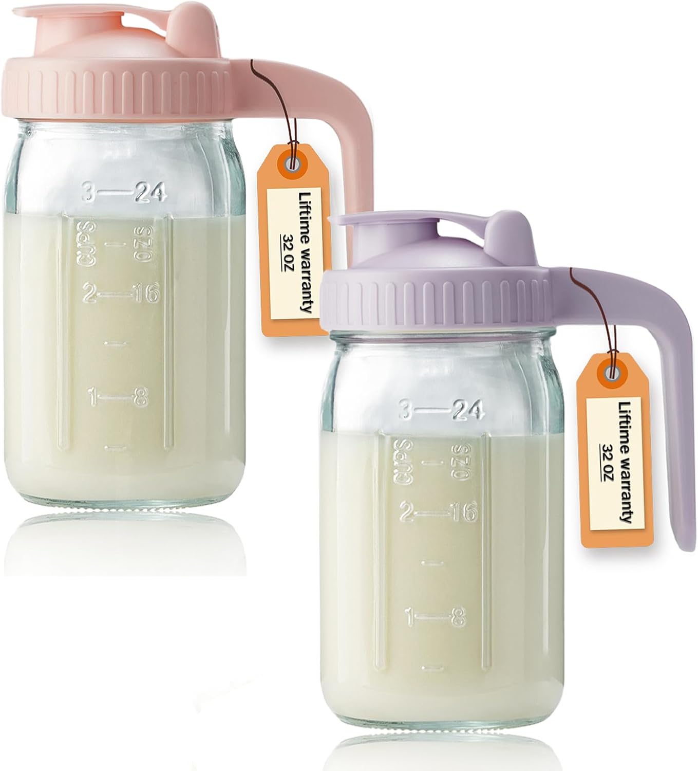 32oz Glass Pitcher with Lid & V-shaped Pour Spout - 1 Quart Breastmilk Pitcher Double Leak Proof, Creamer Container for Sun Tea, Juice, Cold Brew Coffee, Breastmilk Storage Container