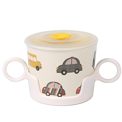 shopwithgreen 7Pcs/Set Bamboo Kids Dinnerware Set - Children Dishes - Food Plate Bowl Cup Spoon Fork Set Dishware, Cartoon Tableware, Dishwasher Safe Kids Healthy Mealtime, BPA Free