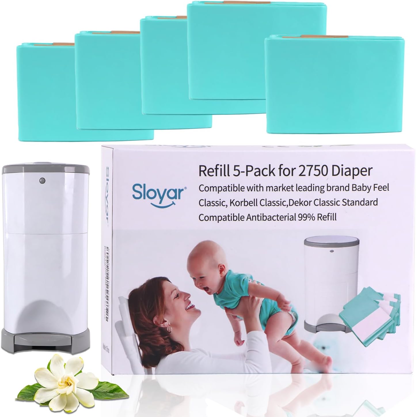 Sloyar Refills Compatible with DEKOR CLASSIC Diaper Pails/3 Pack/Versatile and Functional/Suitable for Seniors and Infants/Baby Powder Fragrance/Holds up to 1650 Diapers