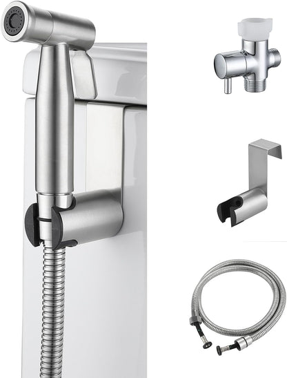 Handheld Bidet Sprayer for Toilet-Adjustable Water Pressure Jet Spray with Bidet Hose for Feminine Wash, New Premium Stainless Steel Muslim Shower Toilet Bidet Cloth Diaper Sprayer Set