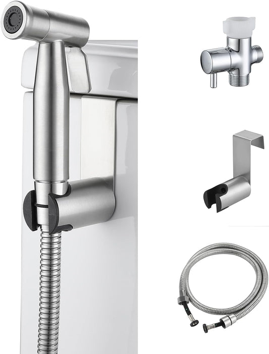Handheld Bidet Sprayer for Toilet-Adjustable Water Pressure Jet Spray with Bidet Hose for Feminine Wash, New Premium Stainless Steel Muslim Shower Toilet Bidet Cloth Diaper Sprayer Set