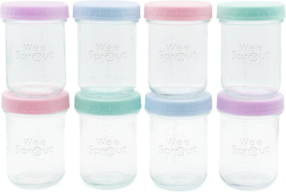 WeeSprout Glass Baby Food Storage Jars w/Lids (4 oz, 12 Pack Set) Snack, Puree, Reusable Small Containers, Breast Milk, Fridge or Freezer, Microwave & Dishwasher Safe, Essential Must Have for Infants