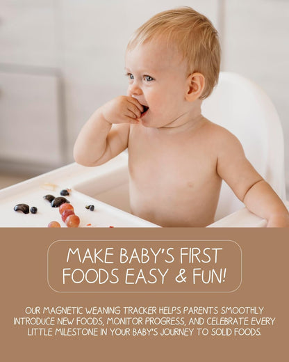 Baby Food Tracker Magnet Board, Baby Food Chart for Fridge - 101 Foods Before 1 Checklist Magnet, Glossy Laminated Monthly Baby First Food Tracker with 2 Magnetic Markers & Baby Food List - 35 x 25 cm