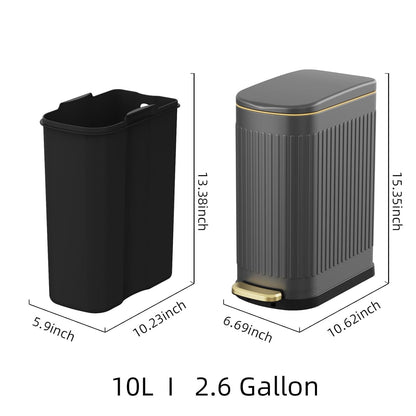 KSSKSS 2.6 Gallon Slim Bathroom Trash Can with Soft Close Lid, 10L Stainless Steel Garbage Can with Removable Liner Bucket, for Narrow Spaces,Bathroom, Bedroom (Silver)
