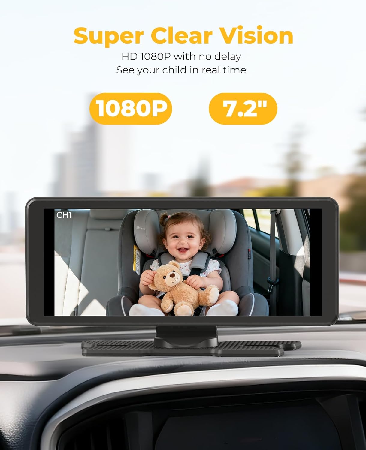 LUCKVIEW BM5PRO 7.2" Dual Camera Baby Monitor, 1080P HD Display for 2 Kids, Night Vision, Easy Install Car Baby Monitor, Ideal Gift, Rear Seat Safety for Babies & Pets