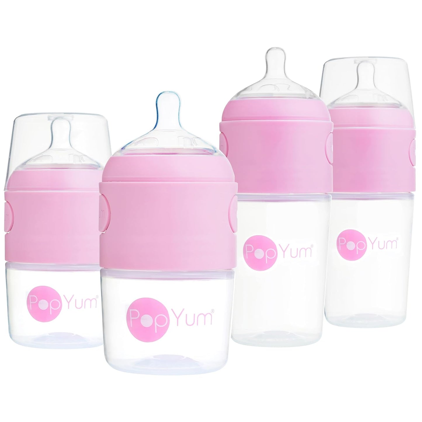 PopYum 9 oz Blue Anti-Colic Formula Making Baby Bottles, 3-Pack with #2 Medium Flow Nipples, 260 ml, BPA-Free, Natural Latch, Mixing, Dispenser