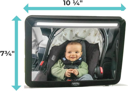 Toddleroo by North States - Deluxe LED Baby Car Mirror with Light: Rear Facing Car Seat Mirror for Baby - Wide View & Shatterproof - Black