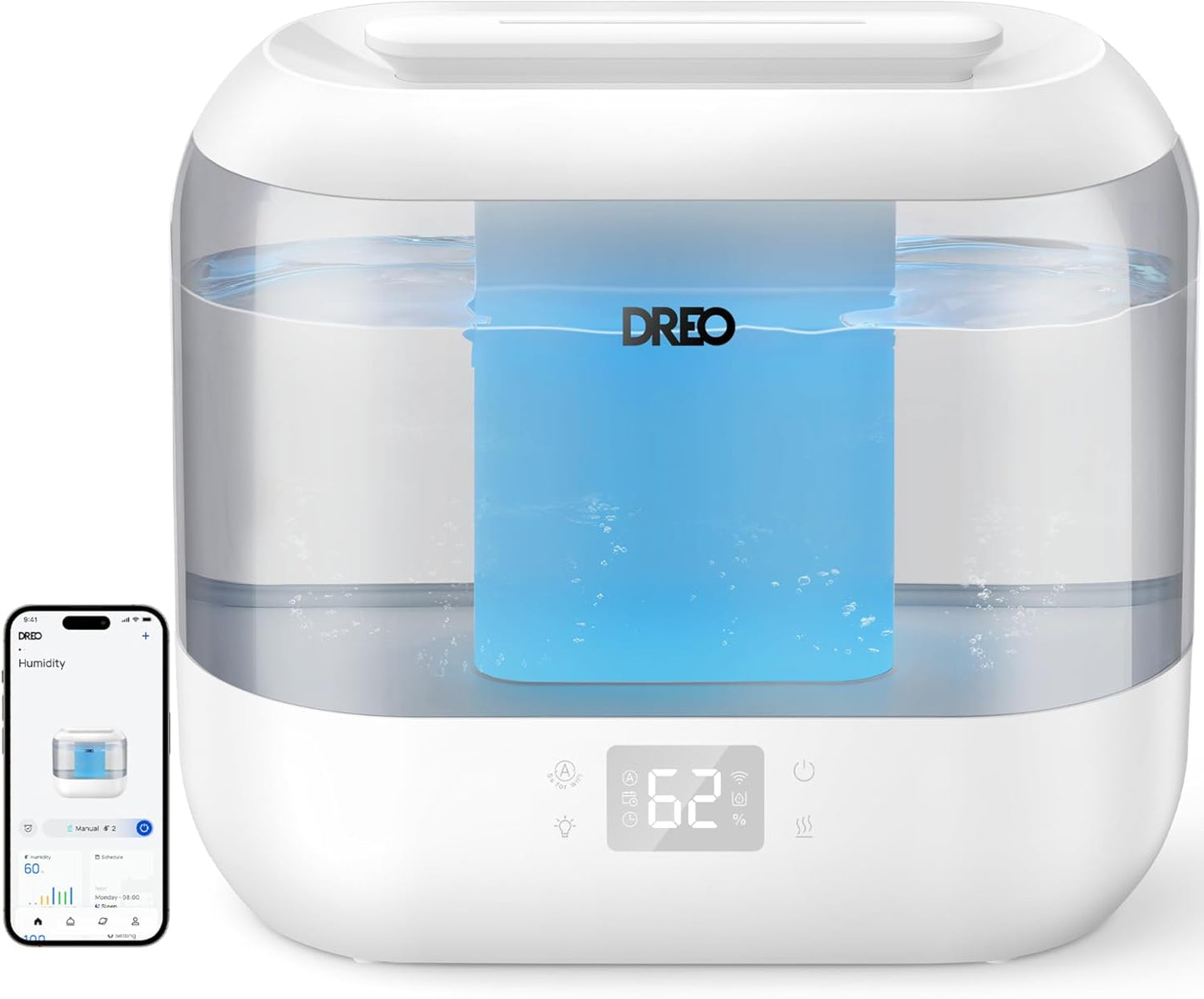 Dreo Smart Humidifiers for Bedroom, Top Fill 4L Supersized Humidifier Large Room with 28 dB, 36H Runtime, Touch/APP/Voice Control, Nightlight, Cool Mist Humidifiers for Baby, Plants, Indoor, Black