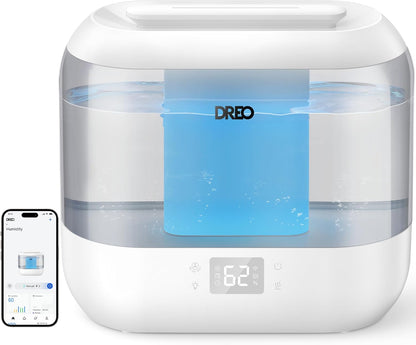 Dreo Smart Humidifiers for Bedroom, Top Fill 4L Supersized Humidifier Large Room with 28 dB, 36H Runtime, Touch/APP/Voice Control, Nightlight, Cool Mist Humidifiers for Baby, Plants, Indoor, Black