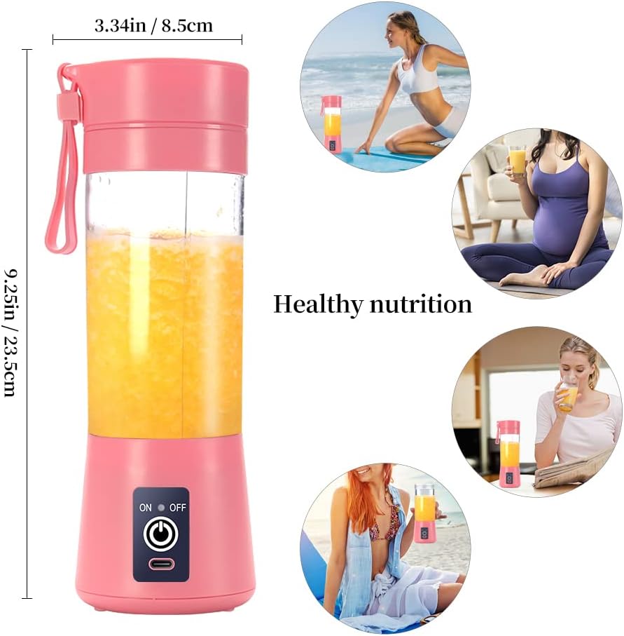 Portable Blender Cup,Electric USB Mini Juicer Blender For Shakes and Smoothies, Juice,380ml, Six Blades Great for Mixing,Black