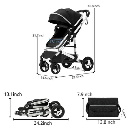 Kinder King 2 in 1 Convertible Baby Stroller, Folding High Landscape Infant Carriage, Newborn Reversible Pram, Adjustable Canopy, Diaper Bag, Pink