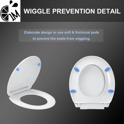 1M Family Toilet Seat, Patented Slow Close & Quick Releasing Technology, Anti-Wiggling, Easy to Install and Clean, Standard Elongated with Toddler Seat Built In (1 Piece)