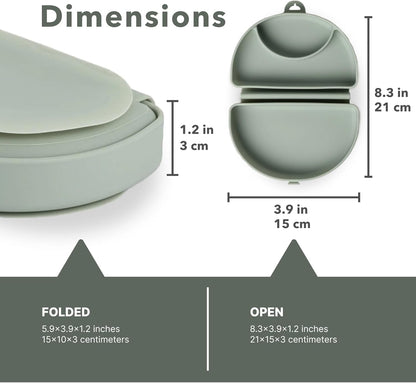 Miniware Baby Travel Plate with Suction - Foldable Silicone Baby Travel Essential to Promote Self-Feeding - Dishwasher Safe, BPA Free, Food Grade Silicone Baby Plate For On The Go - Sage Silifold