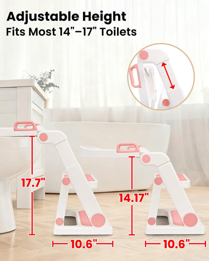 Potty Training Seat, Primlect Upgrade Ultra-Stable Toddler Toilet Seat for Kids Boys Girls, 2 in 1 Potty Training Toilet with Step Stool, Adjustable Seat and Ladder, Non-Slip Pad, Splash Guard (Grey)