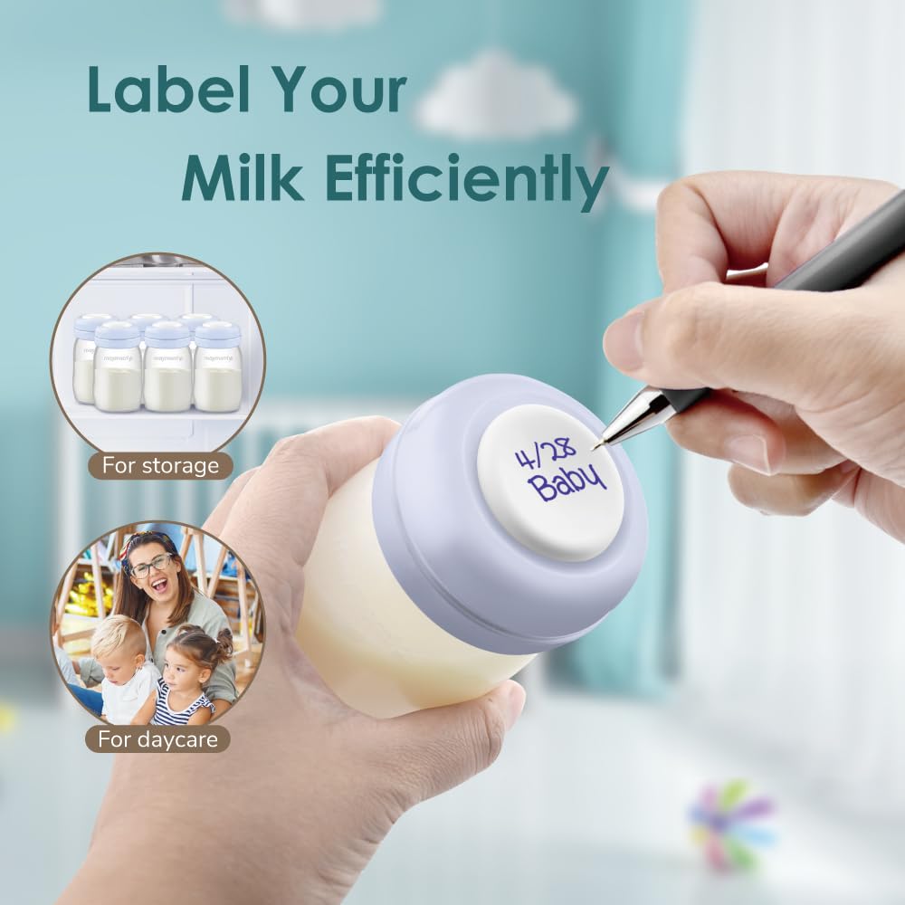 Maymom Wide-Mouth Milk Storage Feeding Collection Bottle with Nipple, Dome Cap, Bottle Top, SureSeal Sealing Disk; Compatible with Spectra Pump/Motif Luna; 5 pc (4.7Oz/140mL)