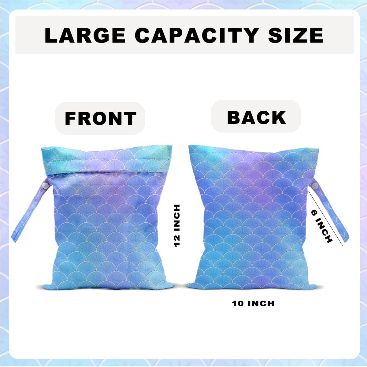 Unicorn Wet Dry Bag 12x10 Inch, Waterproof Reusable Wet Bag with Two Zippered Pockets & Handle for Swimsuit Travel Beach Pool Gym Stroller Dirty Yoga Gym Clothes Toiletries Daycare Organizer
