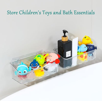 Bath Toy Storage Holder For Bathtub, Wall Mounted Shower Bath Tub Baby Toy Organizer, Hanging Clear Plastic Shower Caddy for Bathroom，2 PACK