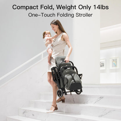 Gromast Compact Fold Baby Stroller, Lightweight Travel Toddler Stroller with One-Click Fold, Extendable UPF50+ Canopy, Cup Holder, UV Protected and Waterproof, One-Hand Folding - Blue