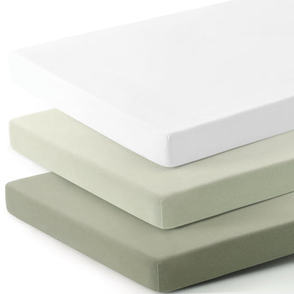 GRSSDER Stretch Ultra Soft Jersey Knit Fitted Pack n Play Playard Sheets Set 2 Pack，Fits Portable/Mini Cribs Sheets, Playards Mattress Pads, Stylish Watercolor Animals for Baby, Mint Green