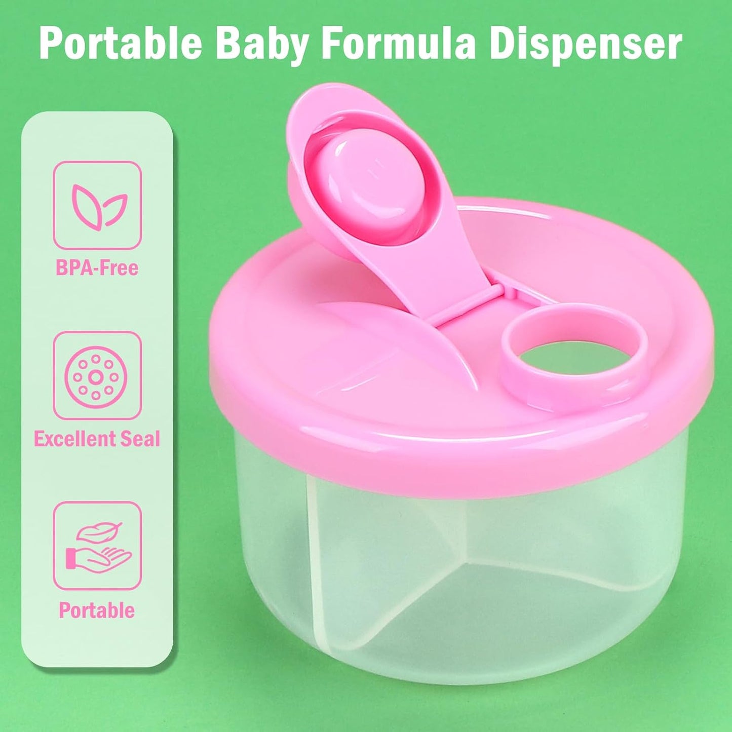 Accmor Baby Formula Dispenser On The Go, Non-Spill Rotating Three-Compartment Formula Container to Go, Milk Powder Kids Snack Container for Infant Toddler Travel, Pink