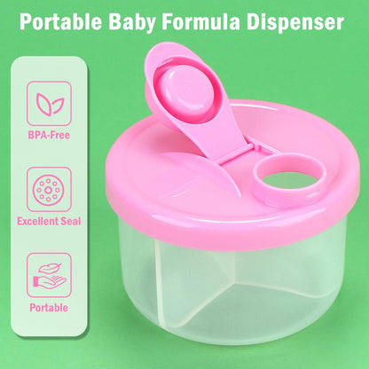 Accmor Baby Formula Dispenser On The Go, Non-Spill Rotating Three-Compartment Formula Container to Go, Milk Powder Kids Snack Container for Infant Toddler Travel, Pink