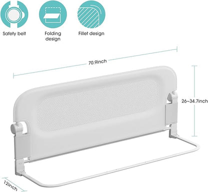 NUTIKAS Baby Bed Rail Guard for Toddlers - 70" Toddler Bed Rails for Twin, Full, Queen, King Bunk Size Bed Swing Down Bedrail Extral Tall Child Safety Side Railing Guards for Kids White