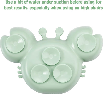 PandaEar 2 Pack Silicone Suction Plates for Toddlers Baby with 4 Spoons Self Feeding, Divided Unbreakable Toddler Plates with Suction, Baby Plates and Utensils Set, Baby Dishes, Green Crab & Pink Bee