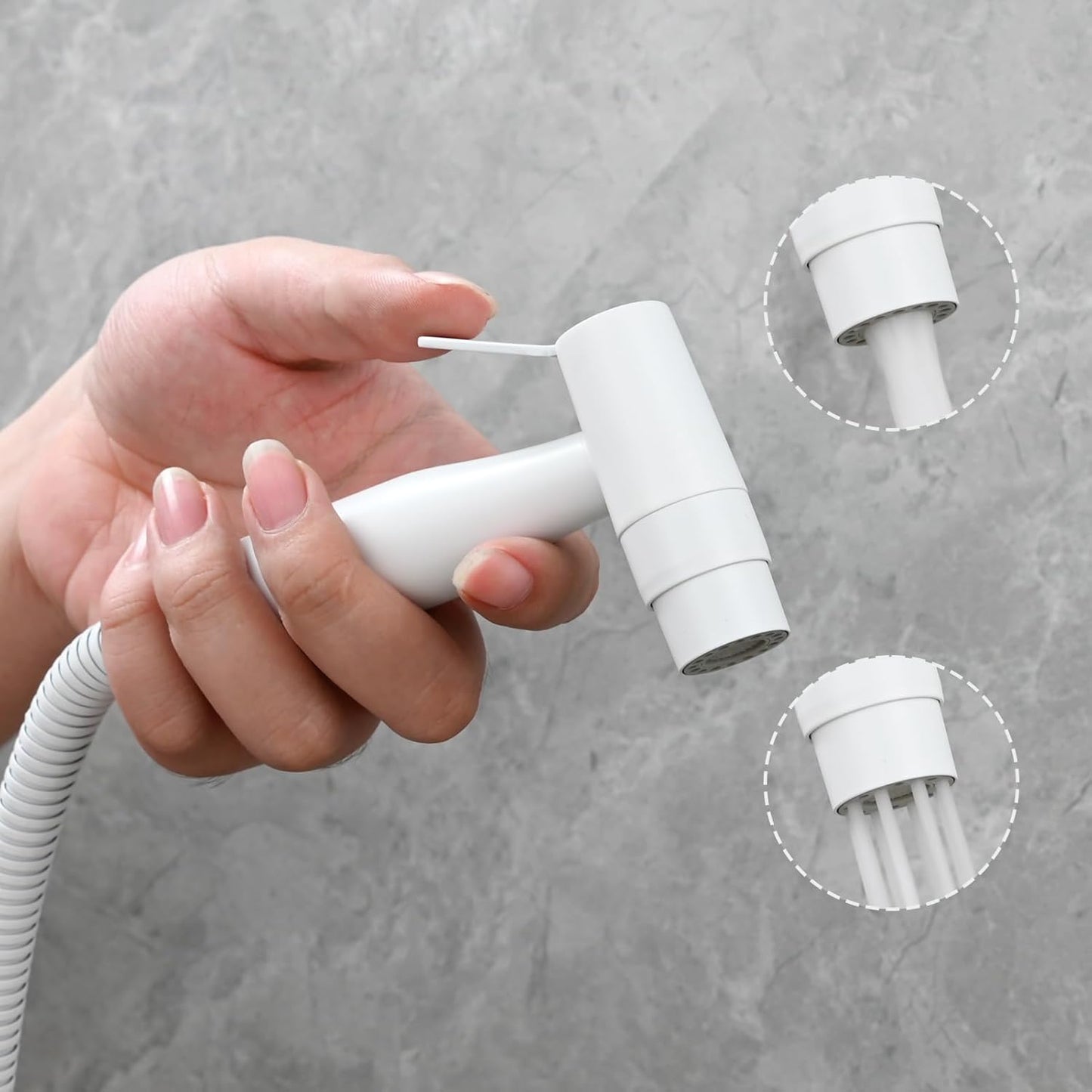 Tecmolog Dual Mode Bidet Sprayer Head Stainless Steel Cloth Diaper Shattaf Hygiene Toilet Replacement, White, WS024AW