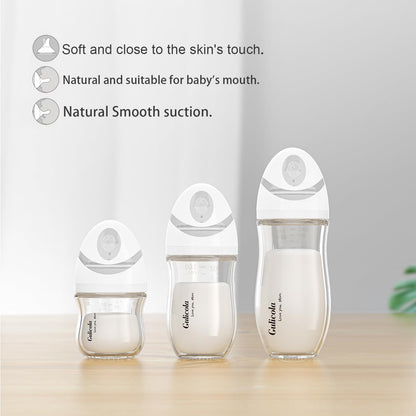 Gulicola Small Glass Baby Bottle for Newborn Breastfeeding Babies, Preemie & Extra Slow Flow Nipples (SS), Anti-Colic, Breast-Like, 0 Months+, 3 oz, 2 Pack - White