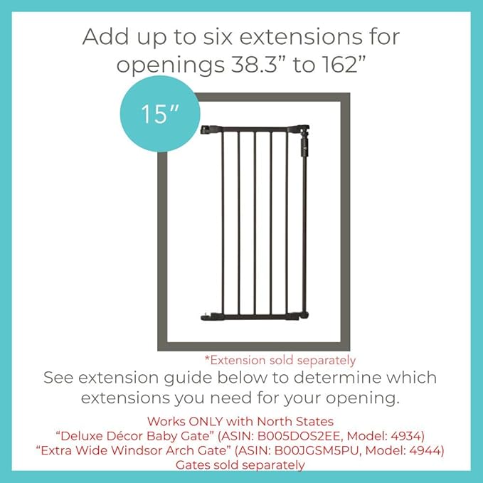 Toddleroo by North States - 6-Bar Extension for Deluxe Décor Gate: 15 Inch Baby Gate Extension - Add Up to 6 Extenders - Matte Bronze