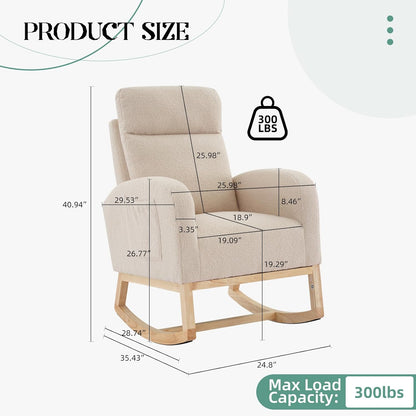 GarveeHome Rocking Chair Nursery,Glider Chair Nursery Chair with High Back and Side Pocket, Rocking Accent Armchair with Rubber Wood Legs for Living Room/Bedroom/Nursery