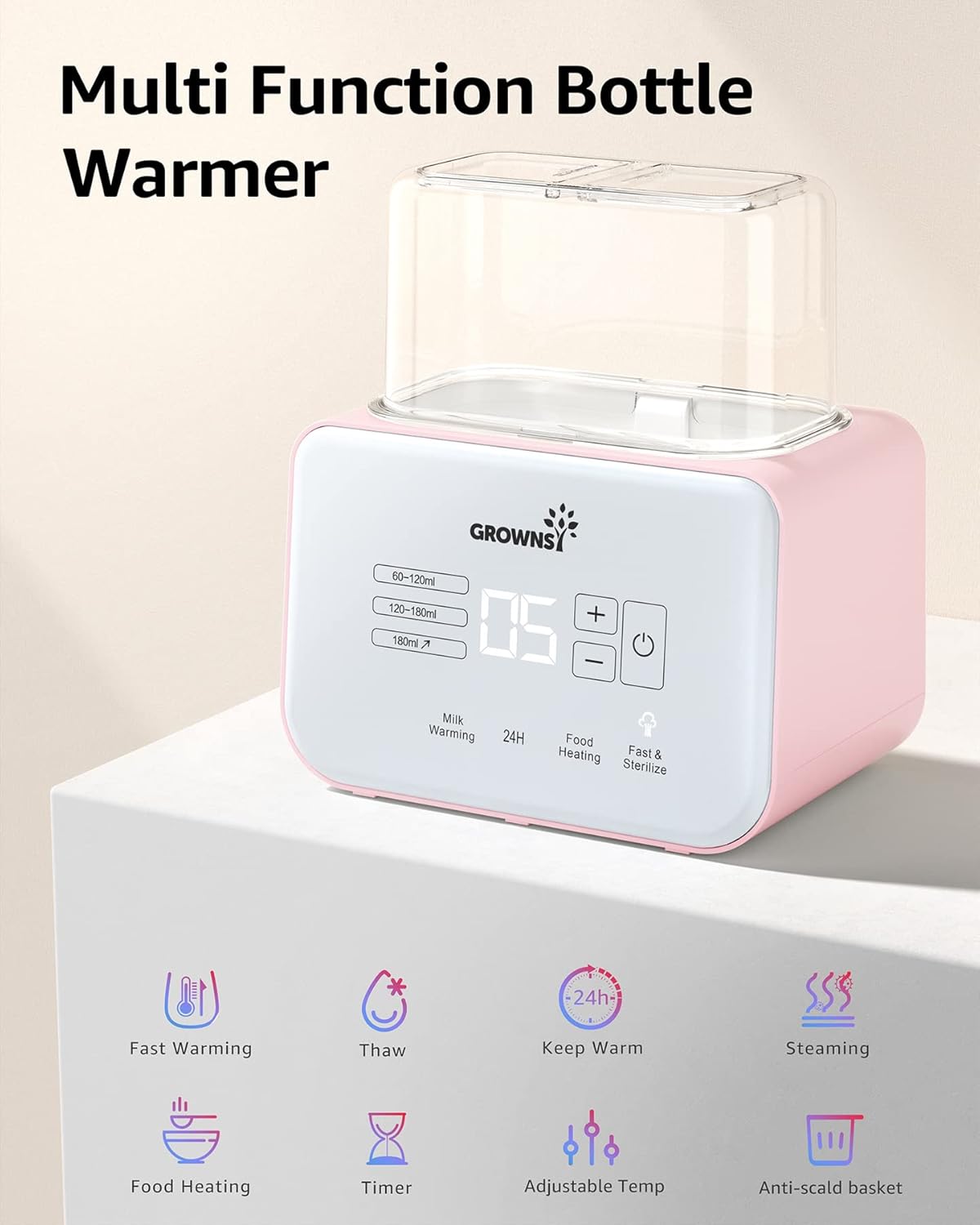 GROWSNY Fast Baby Bottle Warmer, 12-in-1 Milk Warmer with Steam and Water Bath Warming Modes for Breastmilk &Formula, Food Heating,with Thaw, Steri-lize, Egg Boil Function, Fits Most Types of Bottles