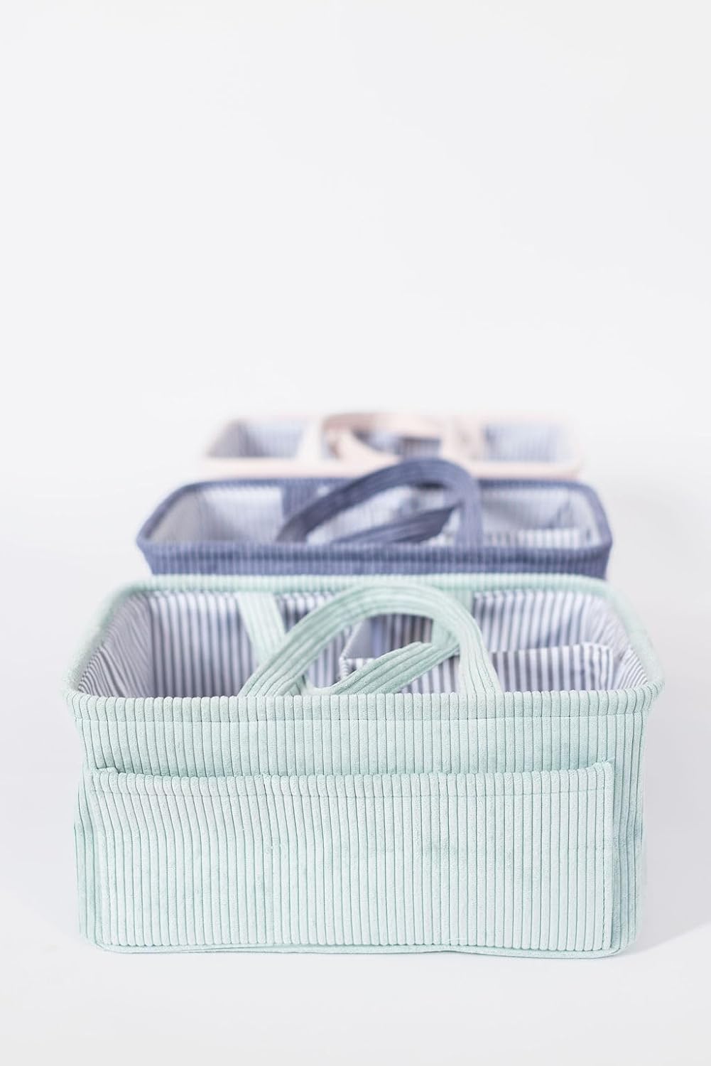 Diaper Caddy Organizer - Mint Curdoroy Baby Storage Bin for Nursery & Car | Baby Shower Basket & registry Essential
