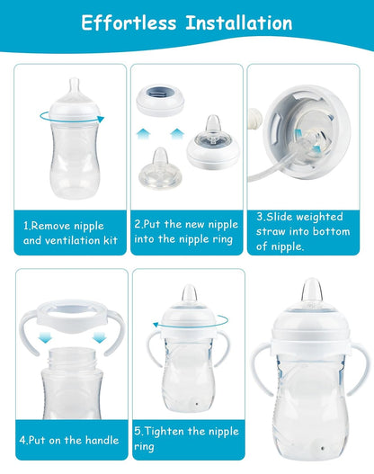 Straw Cup Soft Conversion Kit for Philips Avent Natural Baby Bottle, Toddler Transition Kit with Silicone Straw Top Nipple, Weighted Straw, Bottle Handle, Cleaning Brush, Spill-Proof, BPA-Free, 3-Pack