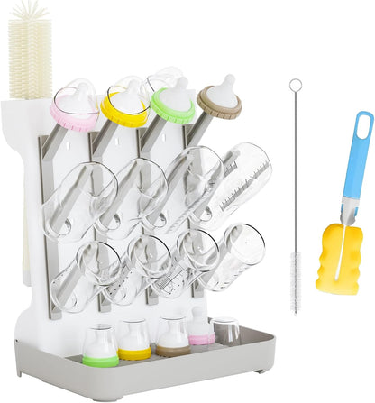 Baby Bottle Drying Rack: Large Vertical Bottle Dryer Rack Holder - Space Saving Standing Drying Rack for Baby Bottles and Pump Part Cleaning（Beige）
