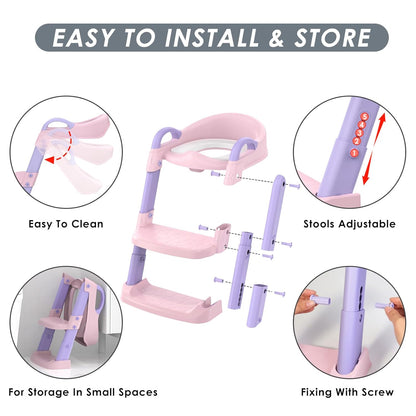 Potty Training Seat with Step Stool Ladder, Toddler Potty Training Toilet for Boys Kids, Potty Chair Adjustable Potty Seat for Toilet with Anti-Slip Wide Steps Splash Guard Safety Handles
